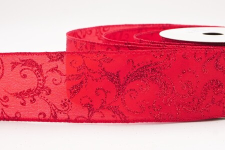 Red Glitter Filigree Scroll Sheer Ribbon_KW0454GC-7-7
